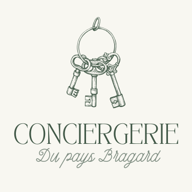 Logo avec trois clés suspendues, texte "Conciergerie Du pays Bragard" en dessous.